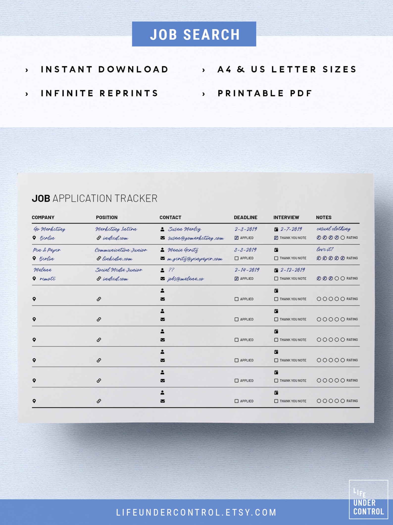 Job Application Tracker Printable A4 &amp; US Letter Digital - Etsy