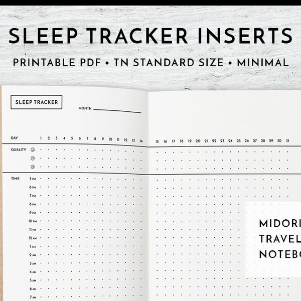 Suivi du sommeil (en anglais) Inserts TN Midori Travelers Notebook for Standard, Printable TN, Midori Refill, Sleep Log, Bujo Template, Bujo Printables