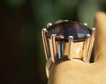 Bague topaze fumée grande, unique