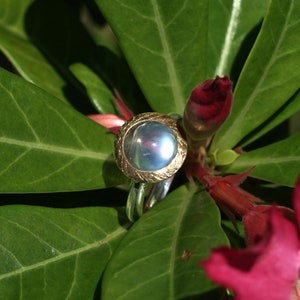 Moonstone ring, fine. silver 925, gold 999, image 3