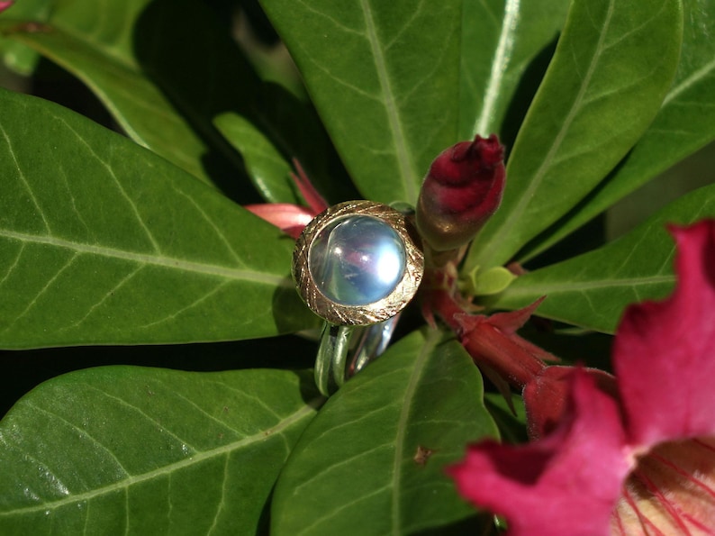 Moonstone ring, fine. silver 925, gold 999, image 3