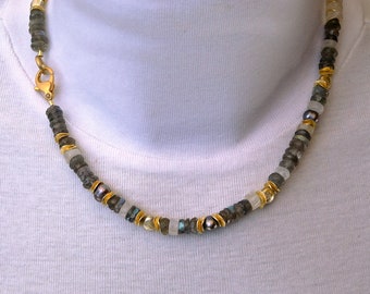 Collier court en pierre de lune/labradorite