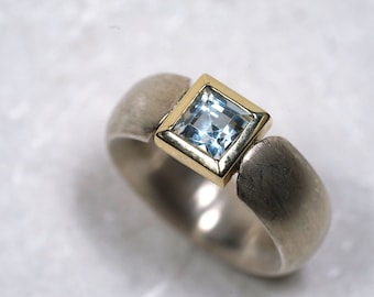 Bague aigue-marine carrée