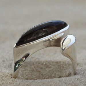 Onyx ring, black, striking shape, silver 925, image 3