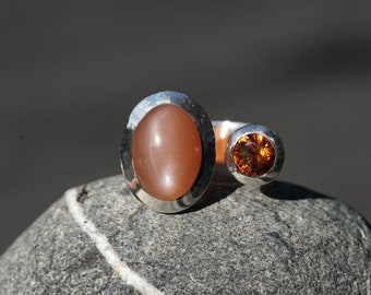 Bague pierre de lune avec citrine