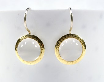 Moonstone earrings round with gold rim