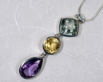 Colgante de amatista citrino, con cadena de serpiente de plata