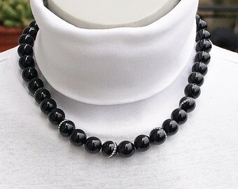 Onyx necklace short with zirconia