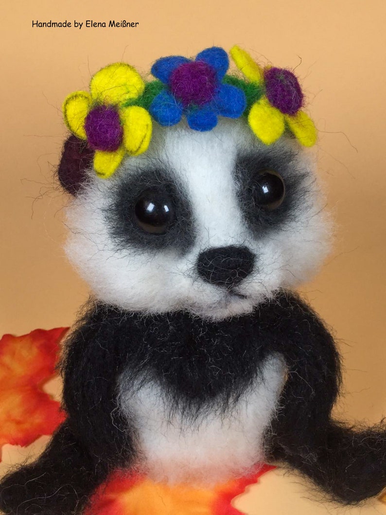 Felted panda Felting Panda is a real flower child Flowers Gift idea Wildlife The special gift Funny animals