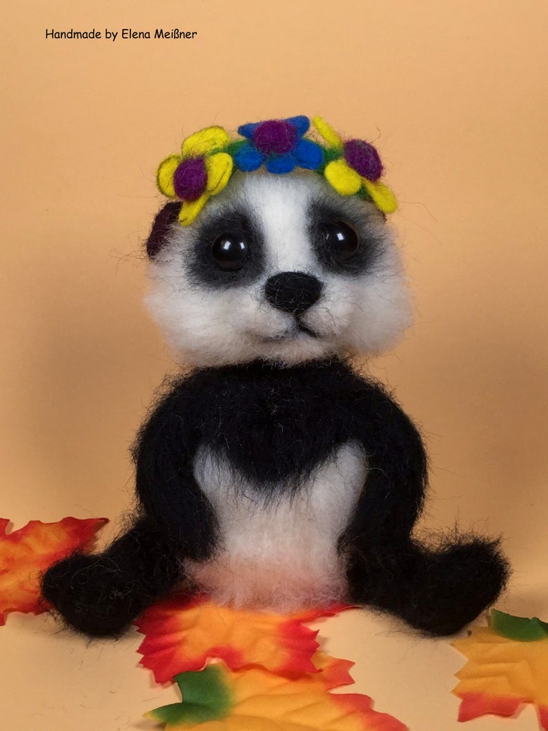 Felted panda Felting Panda is a real flower child Flowers Gift idea Wildlife The special gift Funny animals
