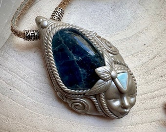 Blue Fluorite and Australian Opal Goddess Necklace