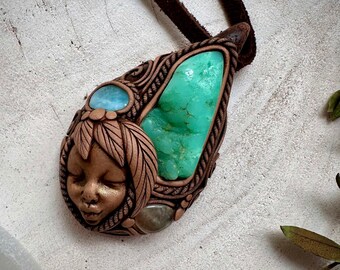 Chrysoprase with Prehnite and Larimar Goddess Necklace