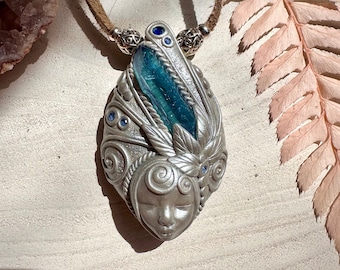 Aqua Aura Quartz and Blue Sapphires Goddess Necklace