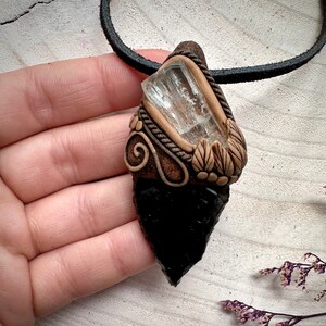 Black Obsidian Arrowhead and Aquamarine Necklace