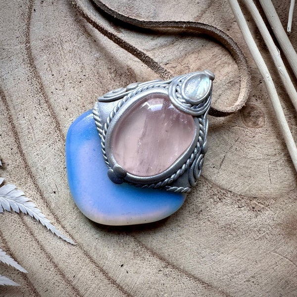 Opalite Rose Quartz and Moonstone Necklace