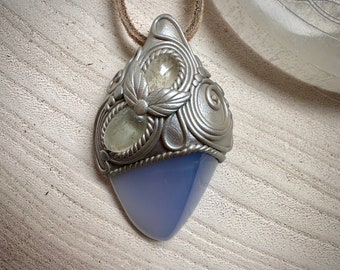Blue Chalcedony and Clear Topaz Necklace