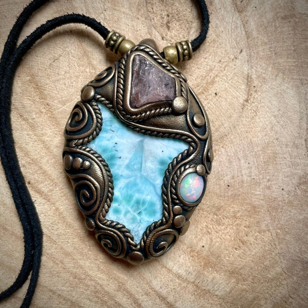 RESERVED LISTING/// Larimar Morganite Opal Pendant