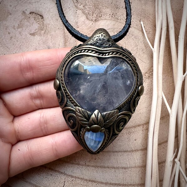 Rose Quartz Heart and Moonstone Necklace