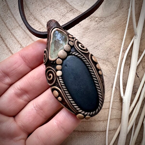 Shungite and Green Fluorite Pendant Necklace