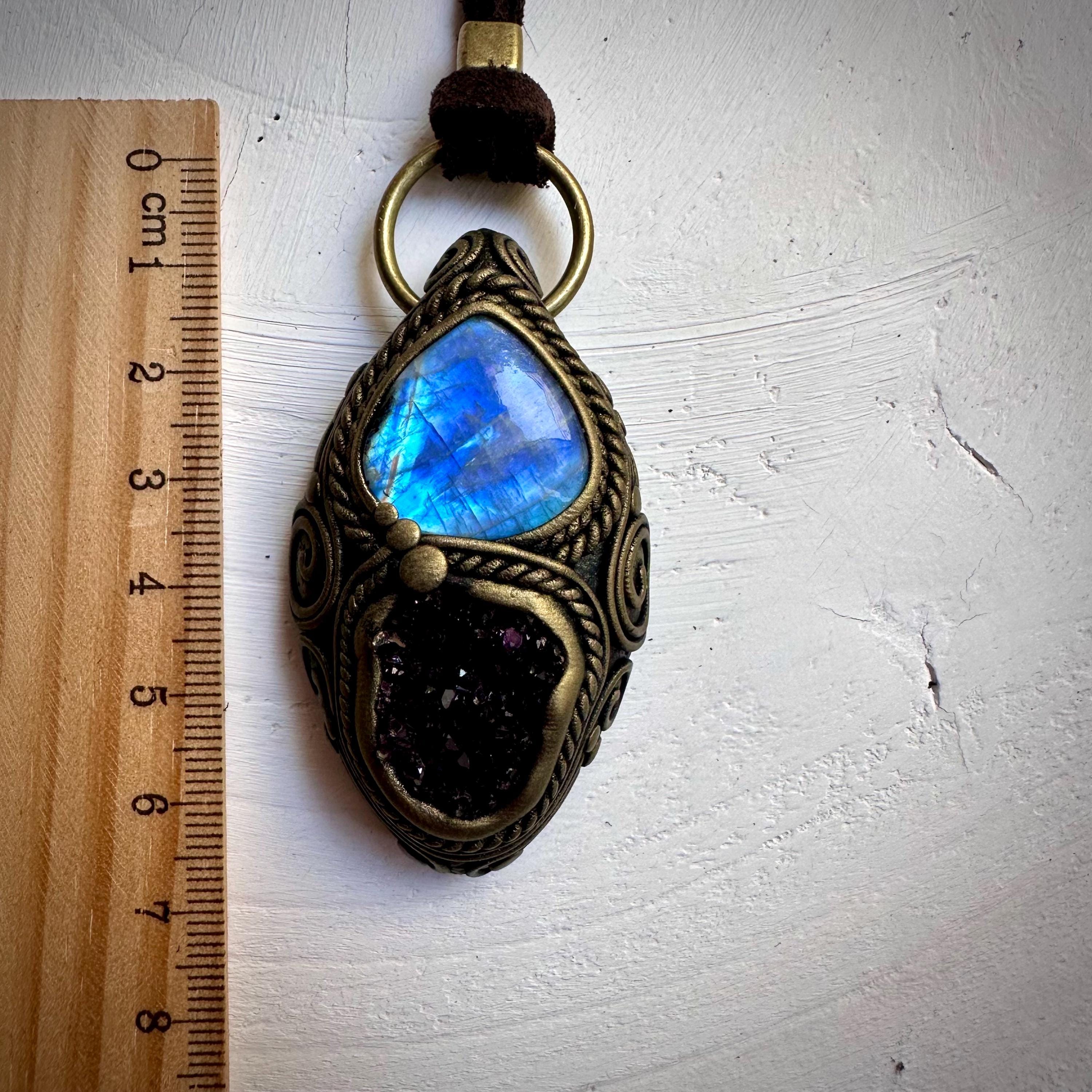 Amethyst Cluster and Rainbow Moonstone Necklace - Etsy