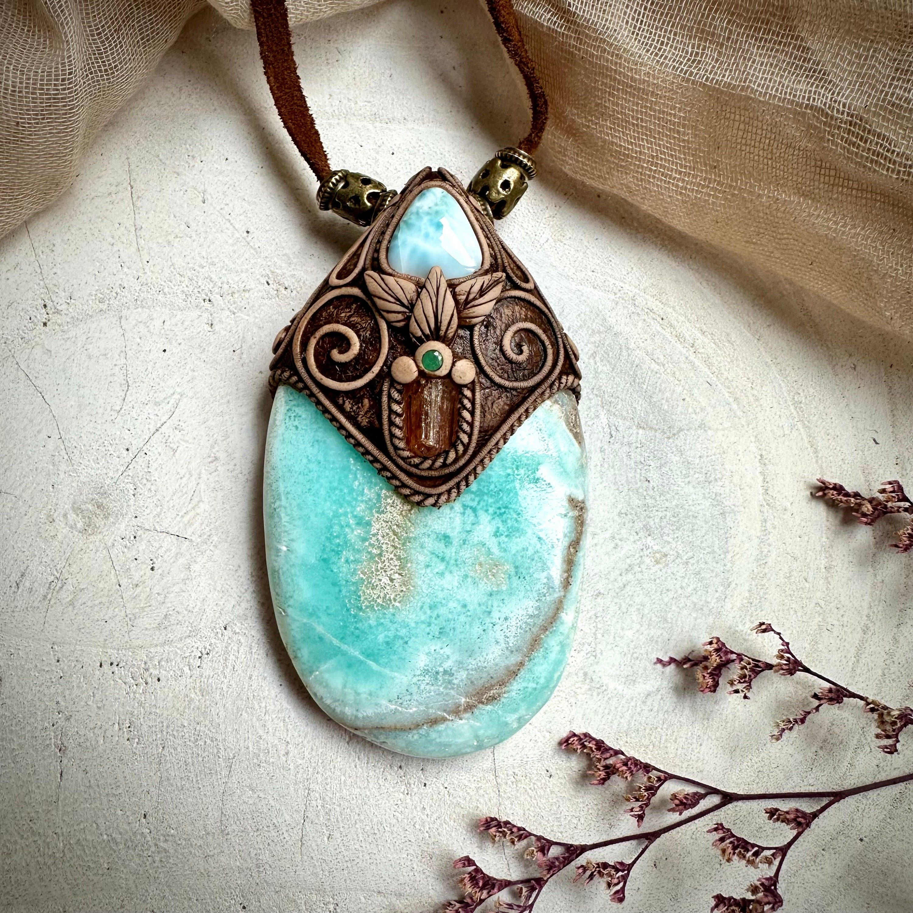 Large Caribbean Calcite with Larimar Imperial Topaz and Emerald 