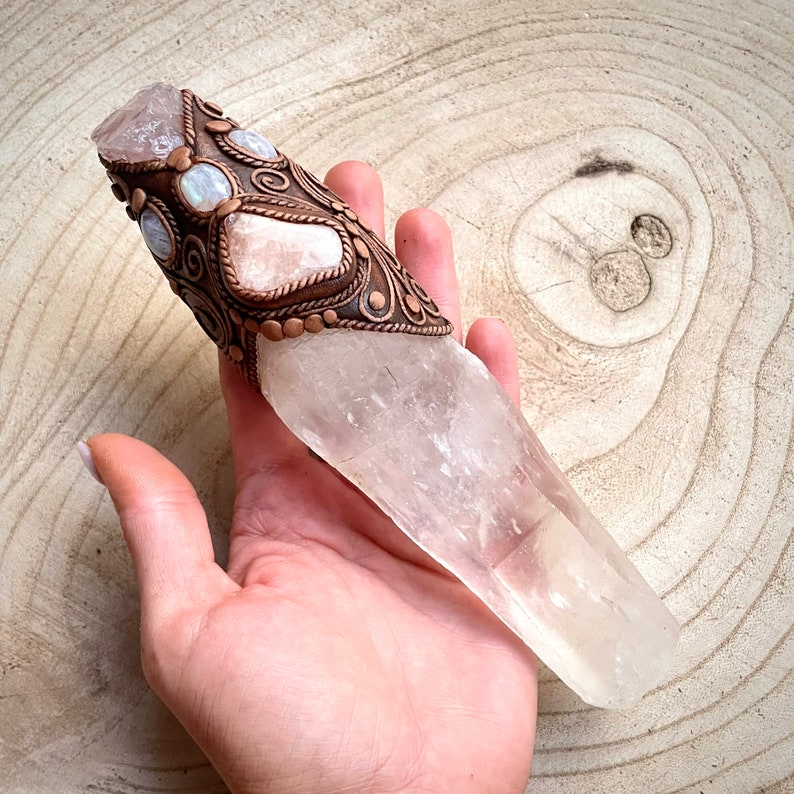 Lemurian Seed Moonstone Morganite Rose Quartz Wand 