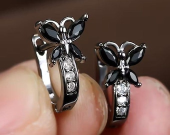 Classic Vintage Butterfly Earrings: Black Moissanite Diamond 925 Sterling Silver Jewelry Gifts