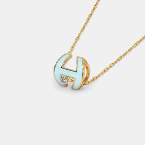 Colgante con la letra "H" en plata de ley 925, diseño adorable de letra H con un solo circón tachonado, colgante de doble cara hecho a mano con trabajo Meena.