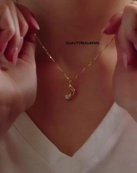 Pendentif Collier Note De Musique Avec Morganite Et Grenat - Plaqué Argent, Neuf Sans Emballage