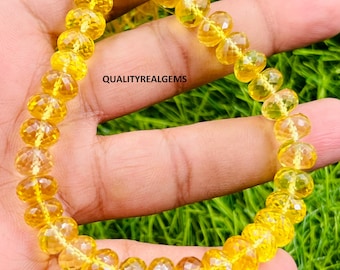 RARE Rondelles de saphir jaune QUALITÉ AAAA++ Perles rondelles facettées en saphir jaune, taille 8-10 mm, perles de saphir, pierres précieuses, dessus des perles de saphir.