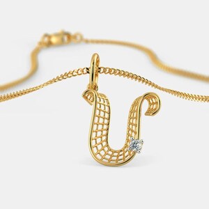 Colgante exclusivo con la letra "U" en plata de ley 925, colgante con el alfabeto de la letra U tachonado con un solo circón.