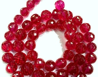 Extremely Beautiful~~Gorgeous Ruby Corundum Faceted Round Ball Beads Ruby Round Gemstone Beads Ruby Necklace Jewelry Making Ruby Beads Top.