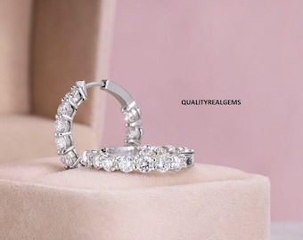 925 Sterling Silver Elegant 3.0 Carat GRA Certified Moissanite Diamond Hoop Earring, Round Cut Moissanite Earrings, Silver Hoop Earrings.