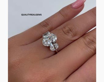 925 Sterlingsilber 3.5 Ct GRA zertifizierter Moissanit Diamant Verlobungsring, Drei Stein Verlobungsring, Sterling Silber Vorschlag Ring.