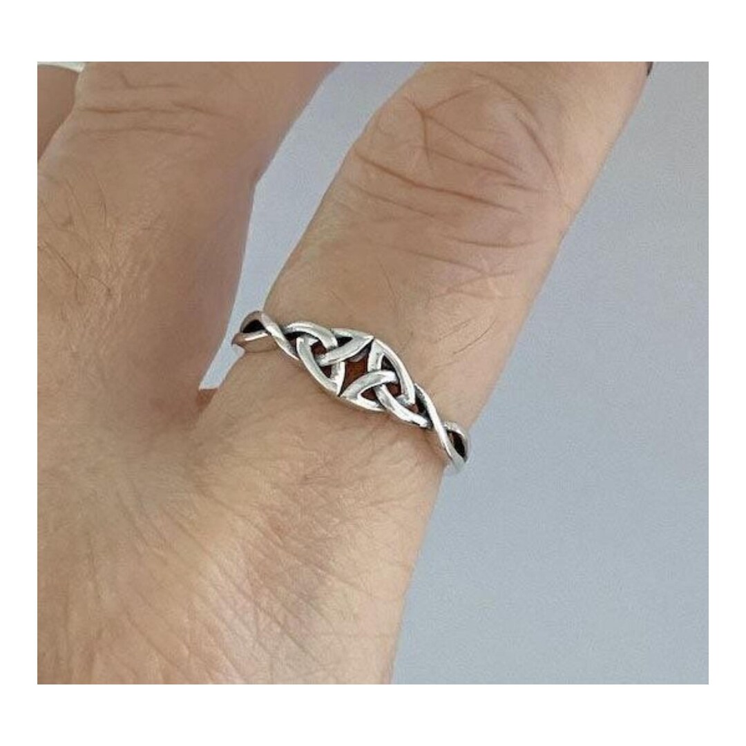 925 Sterling Silver Small Double Celtic Trinity Knot Ring, Boho Ring ...