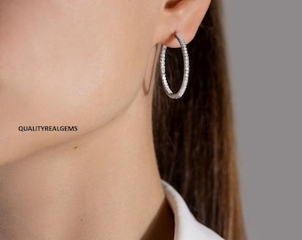 925 Sterling Silver 1.10 Ct GRA Certified Moissanite Diamond Earrings, Moissanite Diamond Hoop Earrings Gift for Women.