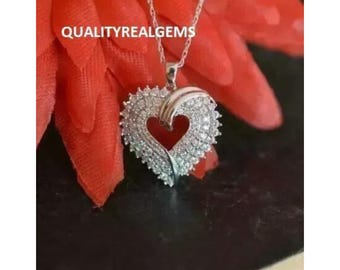 2 Ct Round Cut Moissanite Diamond Cluster Heart Love Pendant, Heart Shape Cluster Pendant in 925 Sterling Silver With 16 inches Silver Chain