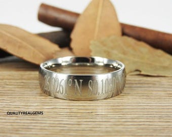 925 Silver Latitude Longitude Dome Ring, Coordinate Ring, Longitude Latitude, Personalized Ring, Personalized Jewelry, Ring coordinates.