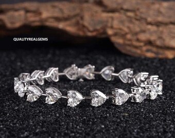 925 Sterling Silver 1ct Each Heart Cut Moissanite Diamond Tennis Bracelet For Women, Moissanite Tennis Bracelet for Wedding Gift For Her.