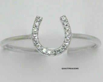 1Ct Round Moissanite Diamond Horseshoe Women's Band Ring Made In 925 Sterling Silver, Moissanite Studded Horseshoe Ring, Gift For Your Love.