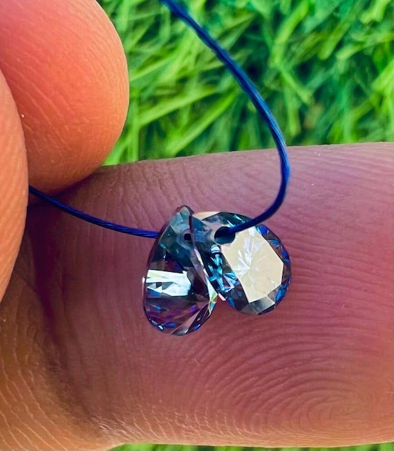 2 Pcs Lab Grown Blue Diamond, Brilliant Pear Cut 6x4mm Drilled Loose Diamond For Jewelry
