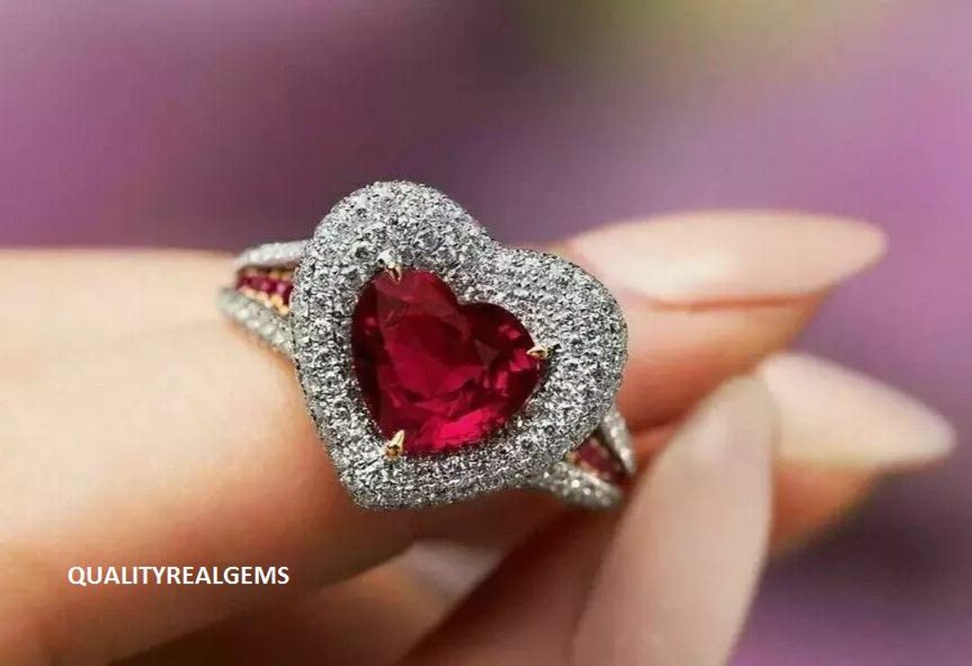2ct Lab-created Red Ruby Heart Cut Women Engagement Ring in 925 ...