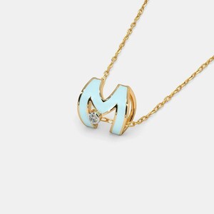 Colgante con la letra "M" en plata de ley 925, letra M con un solo circón tachonado, colgante de doble cara hecho a mano con el trabajo de Meena.