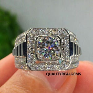 Bague de mariage solitaire pour homme en argent sterling 925, bague avec diamants ronds de 6 x 6 mm, taillés en laboratoire, meilleure bague pour homme, cadeau pour lui.