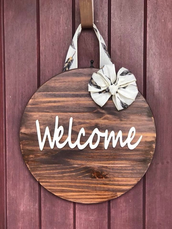 Custom Made Wood Door Hanger Welcome Welcome Door Hanger Door Hanger Front Door Decor Wood Wreath