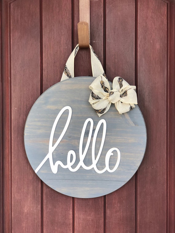Custom Made Wood Door Hanger Hello Hello Door Hanger Door Hanger Front Door Decor Wood Wreath