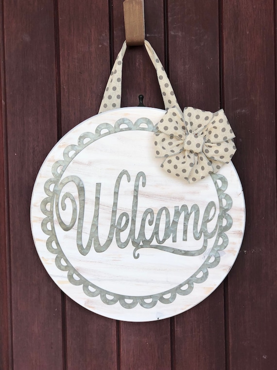 Custom Made Wood Door Hanger Welcome Welcome Hanger Door Hanger Front Door Decor Wood Wreath