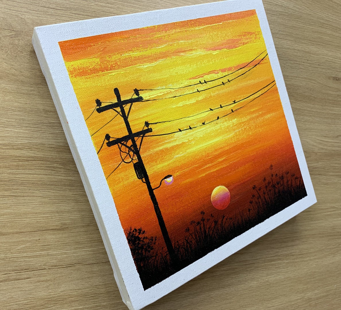 Daily Challenge #34 / Easy Art / Power lines at sunset painting 