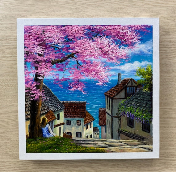 Daily Challenge #260 / Acrylic / A Town With an Ocean View