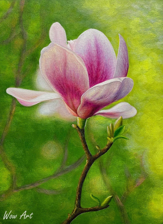 Pink Magnolia Acrylic Painting Etsy